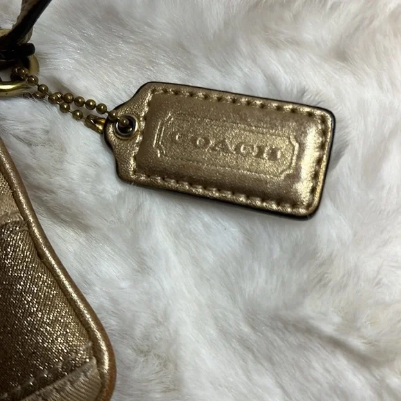 Coach Signature Stripe Studded Gold Metallic Lurex & Leather Wristlet - Picture 4 of 9